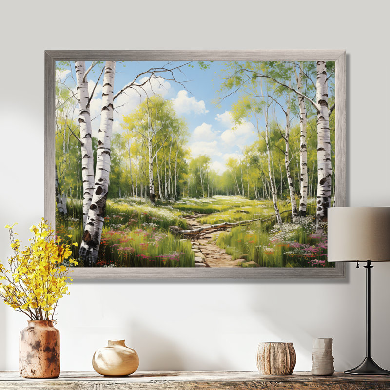 «Birch Woods Spring Awakening III», art mural sur toile de bouleau, H 12 po x l 20 po x P 1 po, Cadre flottant noir