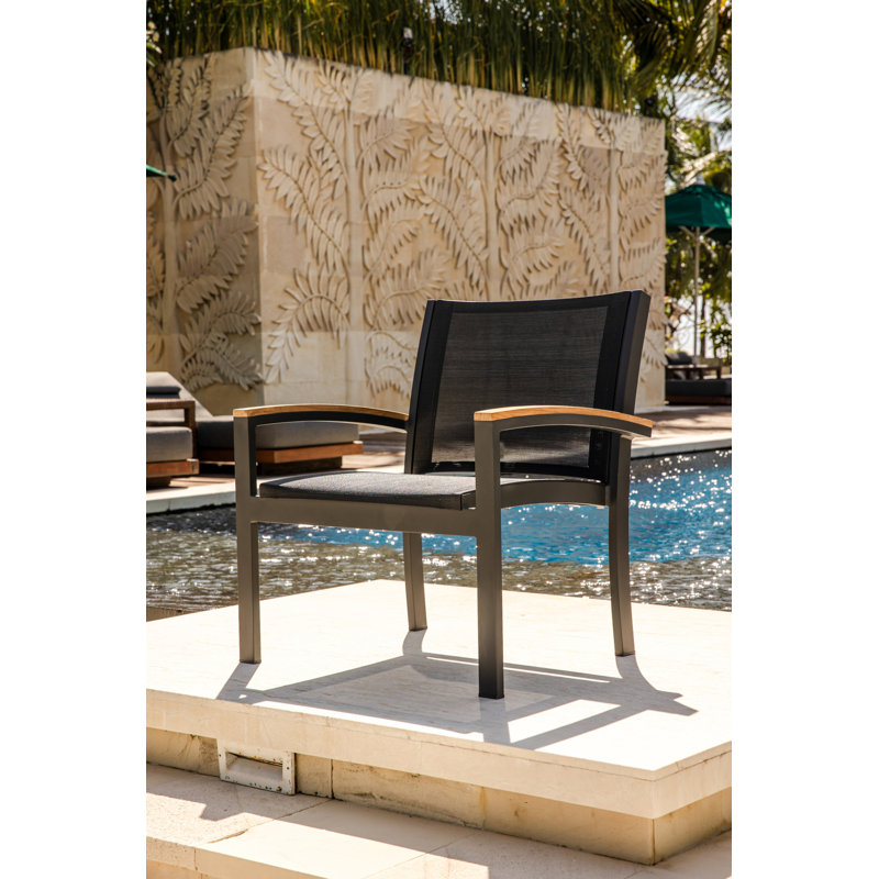 Tribeca Aluminum Teak Sling Stacking Lounge Chair, Black/Brown