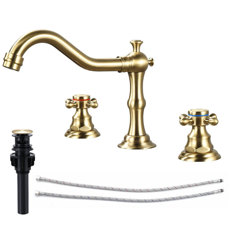 HGN 8 inches 3 Holes  Bathroom Faucet with Pop-up Drain, Gold
