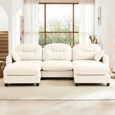 Canapé modulaire en U modulaire à 3 places en chenille, coussin, siège ergonomique, ensemble de ressorts résilient, 2 coussins décoratifs, idéal pour les salons beige, revêtement en chenille, conception, épissure flexible