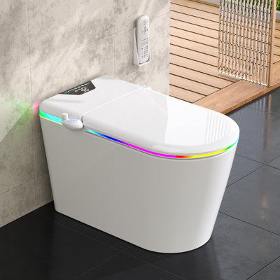  BCANHOME  ADA Smart Toilet With Bidet And Auto-Open Lid, Comfort Chair Height,Soft-Closing Heat Seat, Tankless 1.28 Gallons Auto Dual Flush, Massage Clean, Warm Wash/Dryer, Aroma Diffuser, Remote Control