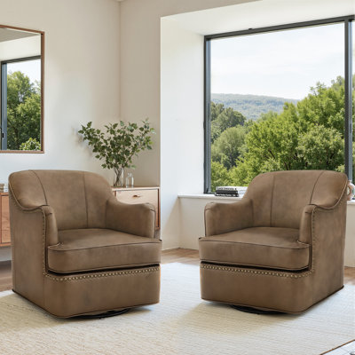 Fazio Genuine Leather Swivel Barrel Chair