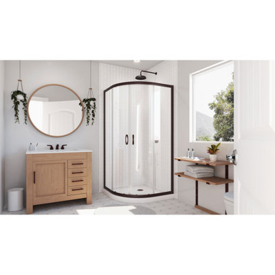Prime 38" W x 38" D x 74.75" H Semi-Frameless Round Shower Enclosure with Base Included