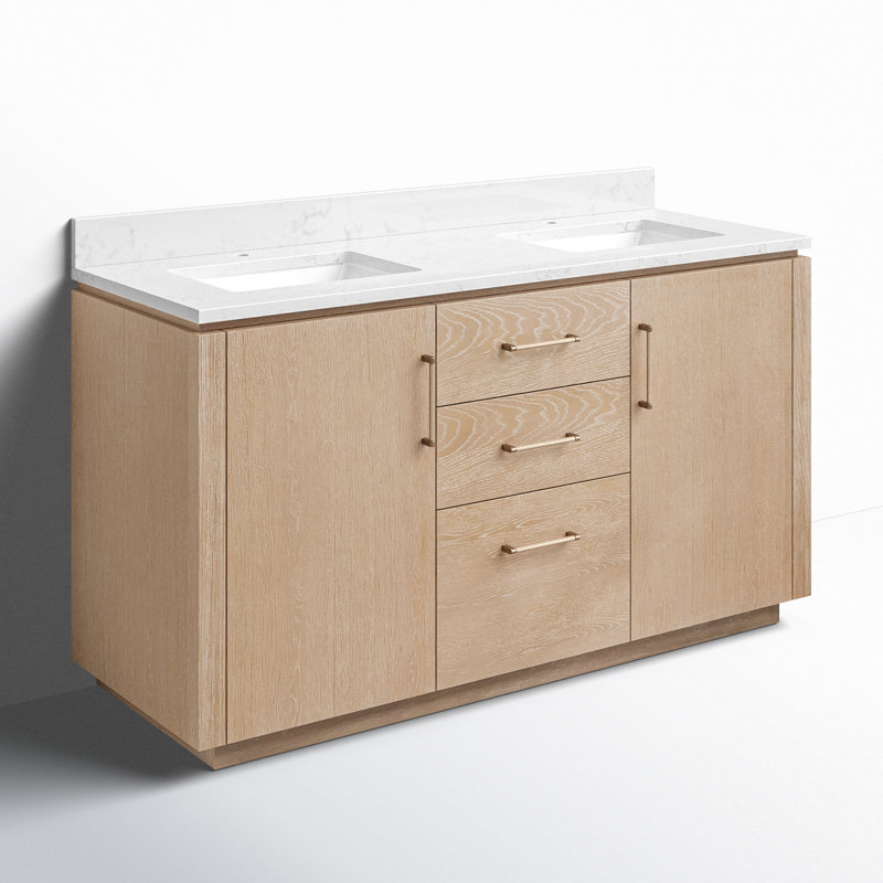 Meuble-lavabo double 60 po Cloverfield, Or, Gris cendré délavé