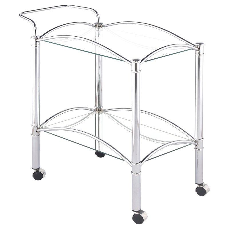 Chariot-bar rectangulaire en métal avec 2 tablettes en verre, apportant un style contemporain à la salle à manger, chariot facile à déplacer avec tablette, idéal pour l'organisation de la pièce, conception mobile lisse
