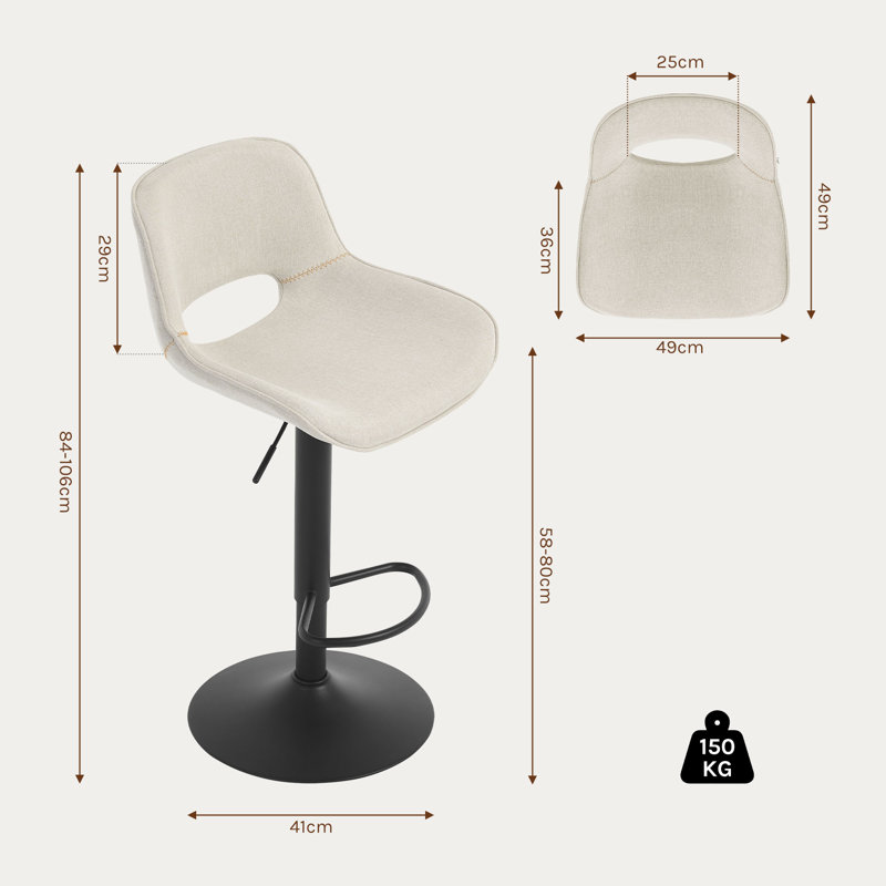 Swivel Upholstered Adjustable Height Counter Stool with Metal Frame, Beige