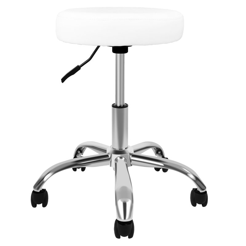Round Stool Chair With Wheels Height Adjustable, White