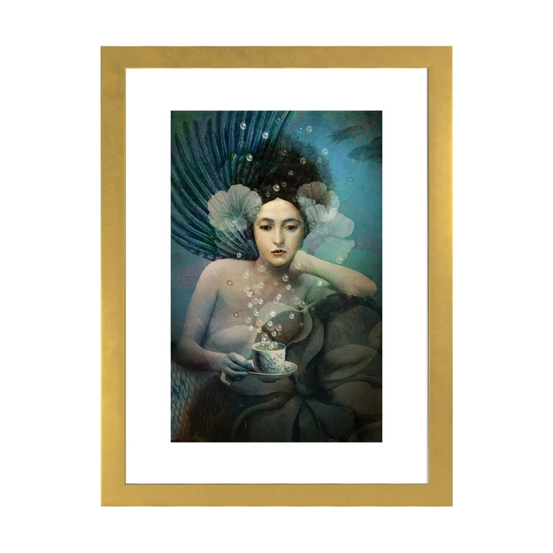 «Under the Sea» par Catrin Welz-Stein - impression d'art graphique, H 24 po x l 16 po x P 1 po, Papier encadré doré, Blanc