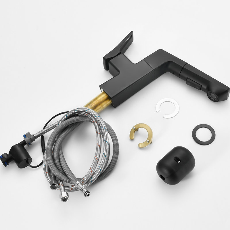 Smart Led Bathroom Faucet, Matte Black Finish, Pull - Out Up To 23.6 Inches, 45 Swivel Spout, Manual Operation Faucet With And 1.5 Gallons Per Minute Flow, 60 Cm Range, 360