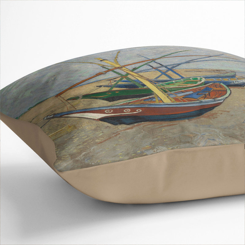 Fishing Boats on the Beach Scatter Cushion, 55cm H x 55cm W x 20cm D, Stone