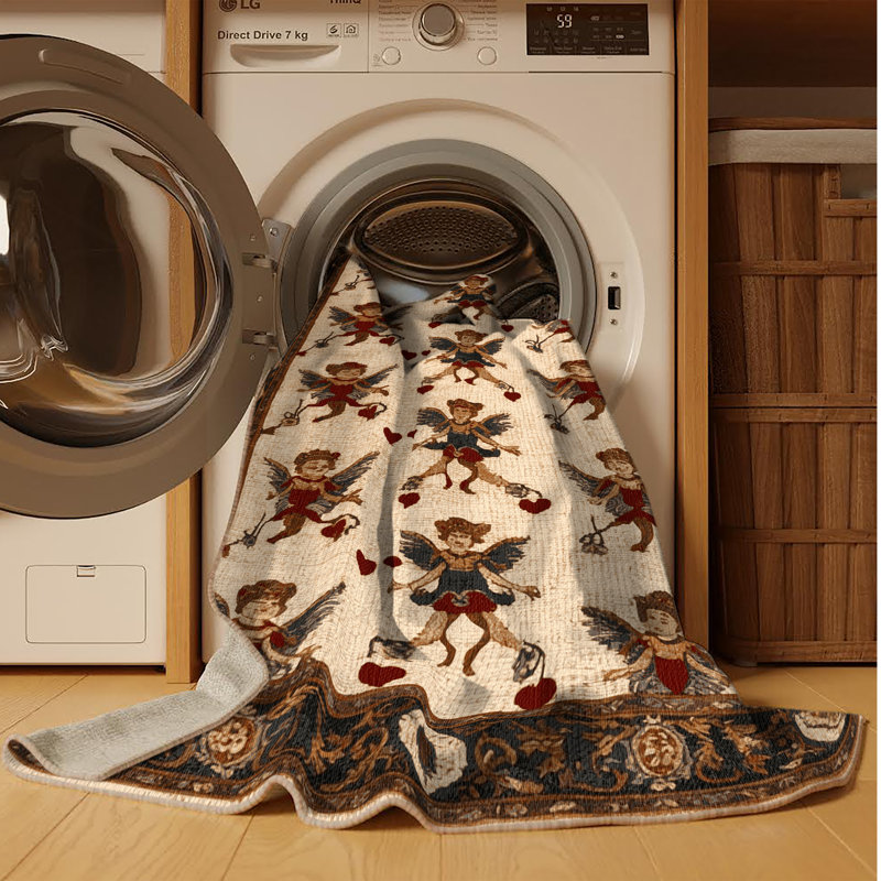 Tapis brun français lavable à la machine, Rond 5 pi