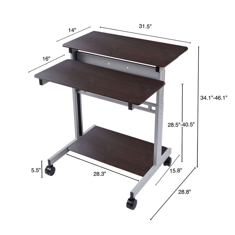 Adjustable Metal Base Standing Desk, Dark Walnut/Silver, 46.1" H x 31.5" W x 28.8" D