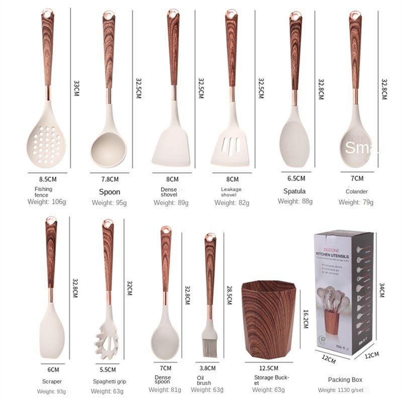 Ensemble d'ustensiles de cuisine en acier inoxydable et en silicone 10 pièces - Spatules de cuisine, cuillères et louches au design scandinave