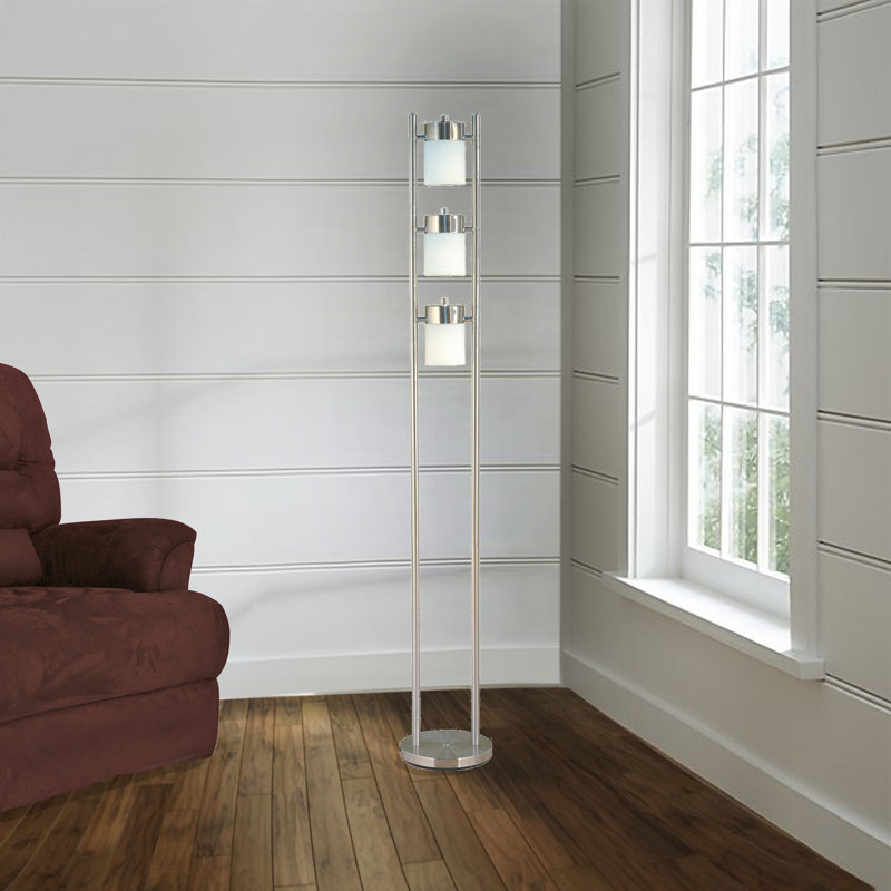 Léa 65'' Brushed Silver Column Floor Lamp, White
