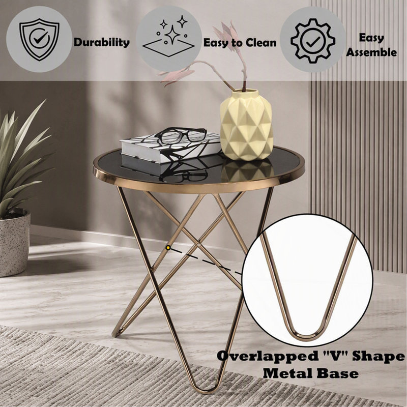 Table d'appoint Celina avec plateau en verre