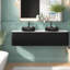 Meuble-lavabo mural moderne 60 po avec deux lavabos en verre, armoire noire
