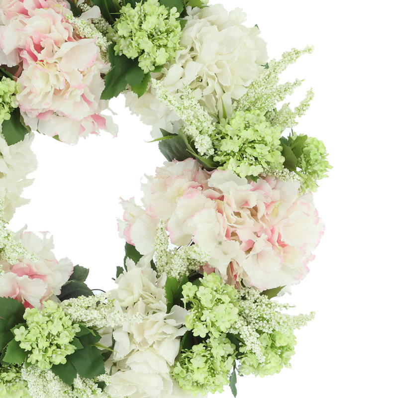 22" Spring Wreath with Hydrangeas, Heather and Viburnum