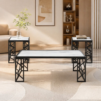 Occasional 3pc Tables Set Table basse et tables de bout en verre trempé