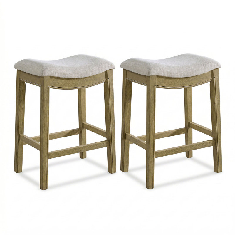  Parker Backless Saddle Counter Stool, Natural, Cream Upholstery, 2 Pack
