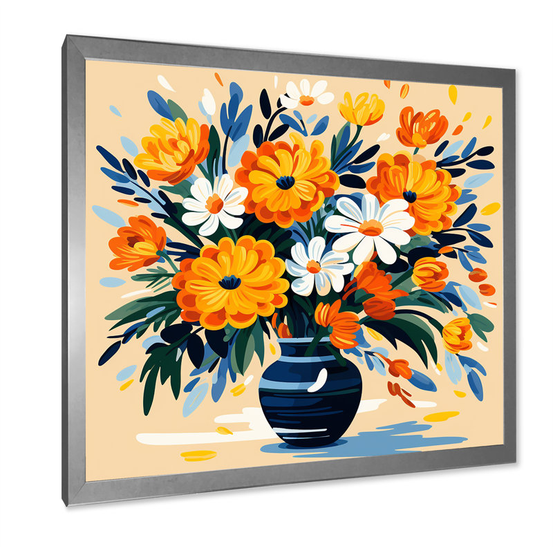 Bouquet de fleurs bohème Henri Matisse, Cadre simple argenté, H 30 po x l 30 po x P 1,5 po
