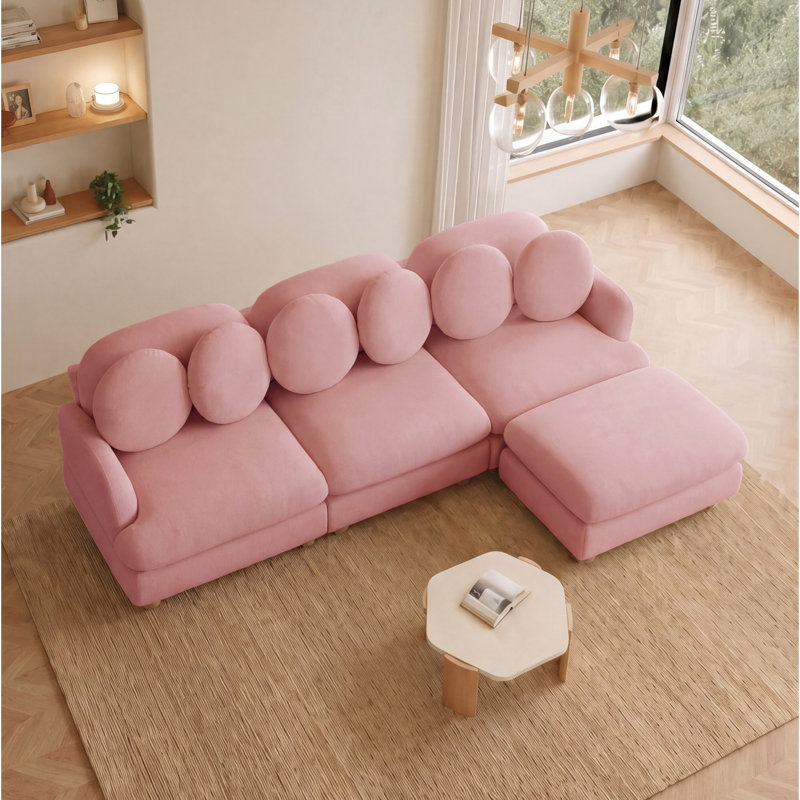 Upholstered 95.3'' Sofa, Pink Chenille