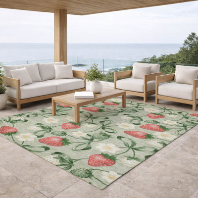 Tapis intérieur / extérieur lavable à la machine à motif de fleurs et de fraises Chantille ACN2864