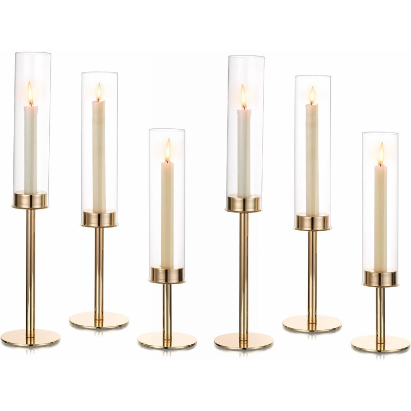 6 Piece Gold Acrylic & Metal Candle Holder Set, Modern Tabletop Centerpiece Decor for Home Wedding Party, Christmas & Halloween decorations
