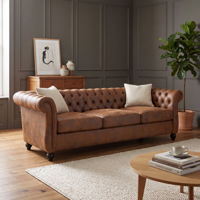 82.38" Faux Suede Chesterfield Sofa with Nailhead