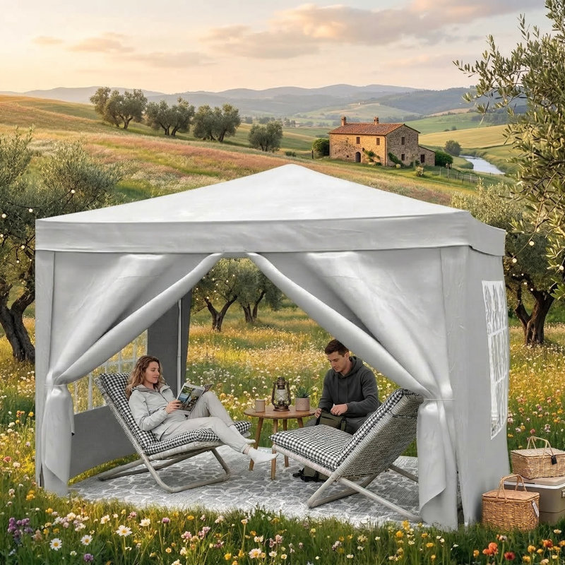 Folding Portable Canopy Measuring 10x10 Feet, Includes 4 Removable Sidewalls, Offers UPF 50+ Sun Protection, Suitable for Parties, Beach Outings, Camping, Weddings, Comes with Weight Bags and a Carry Bag