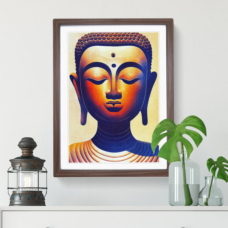 Majestic Buddha - Framed Print, 64cm H x 46cm W x 2cm D, Walnut