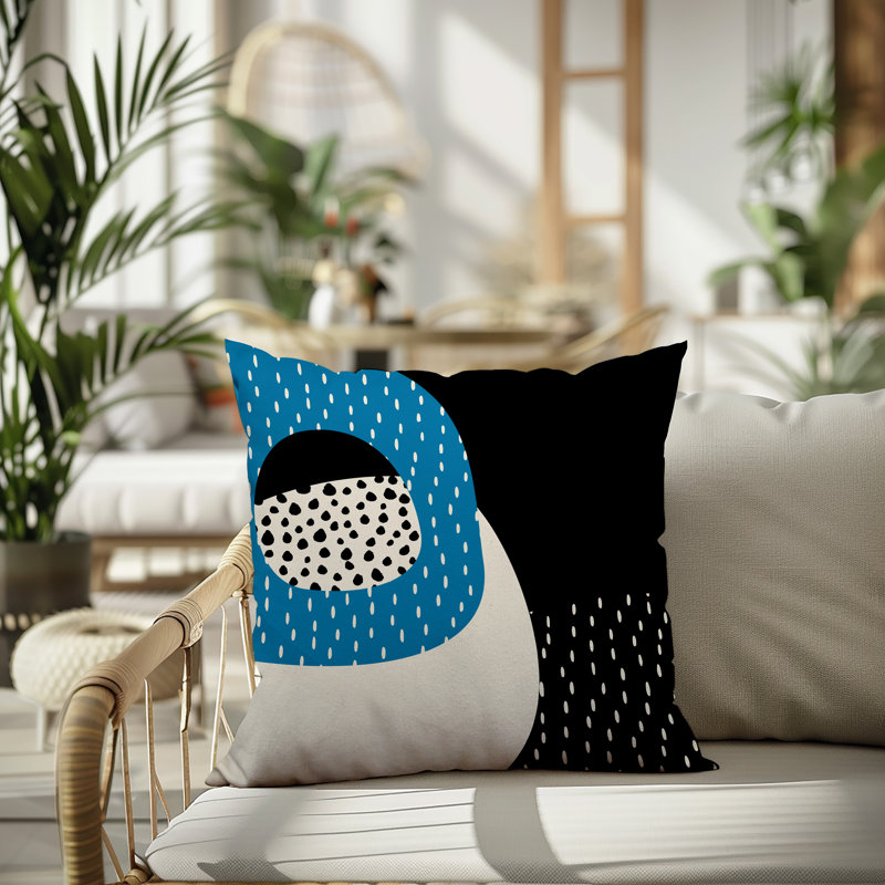 Coussin carré intérieur / extérieur pia, H 19 po x l 19 po, Turquoise / noir / blanc cassé