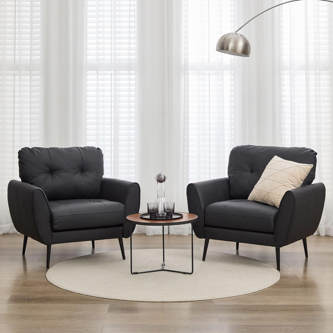 Armchair Comfy Modern Living Room Chair Leather Reading Accent Chairs Mid Century Arm Chairs for Office Bedroom Set of 2