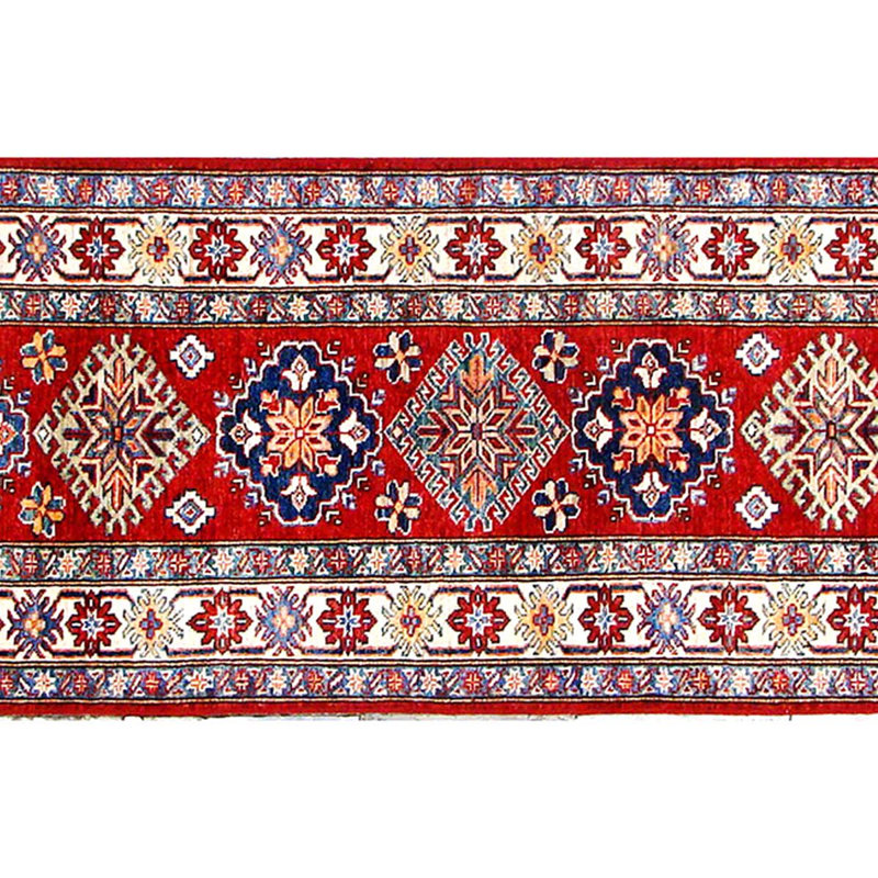 Tapis unique rouge / beige / bleu noué à la main de haute qualité