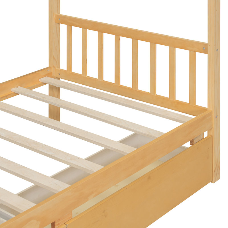 Lit simple en bois avec tiroirs, naturel, Naturel, Lit simple