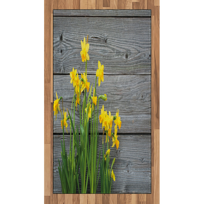 Yellow Flower High Density Long Fiber Poly Threads Decorative Area Rug Carpet, Rectangle 2'7" x 5'