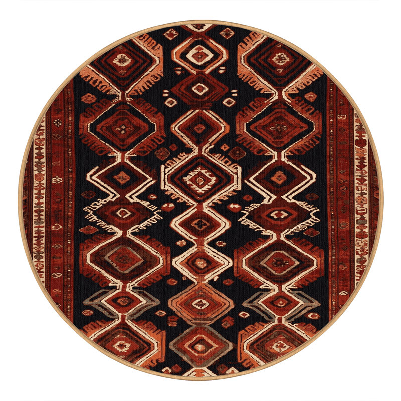 Tapis brun turc lavable à la machine, Rond 7 pi