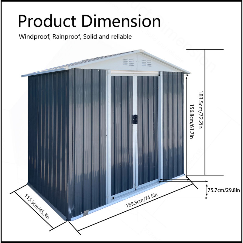 Outdoor Storage Sheds 6Ftx4ft Apex Roof Grey, Gray, 72.5" H x 74.7" W x 45.7" D
