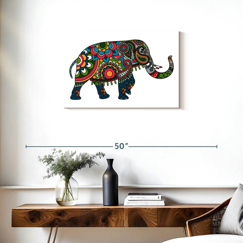 Floral Doodle Elephant, 20" H x 30" W