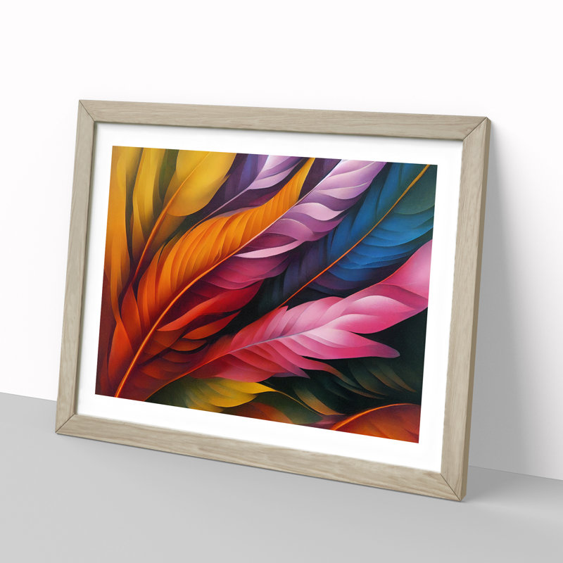 Blessed Bird Feathers - Single Picture Frame Print, 34cm H x 46cm W x 2cm D, Oak
