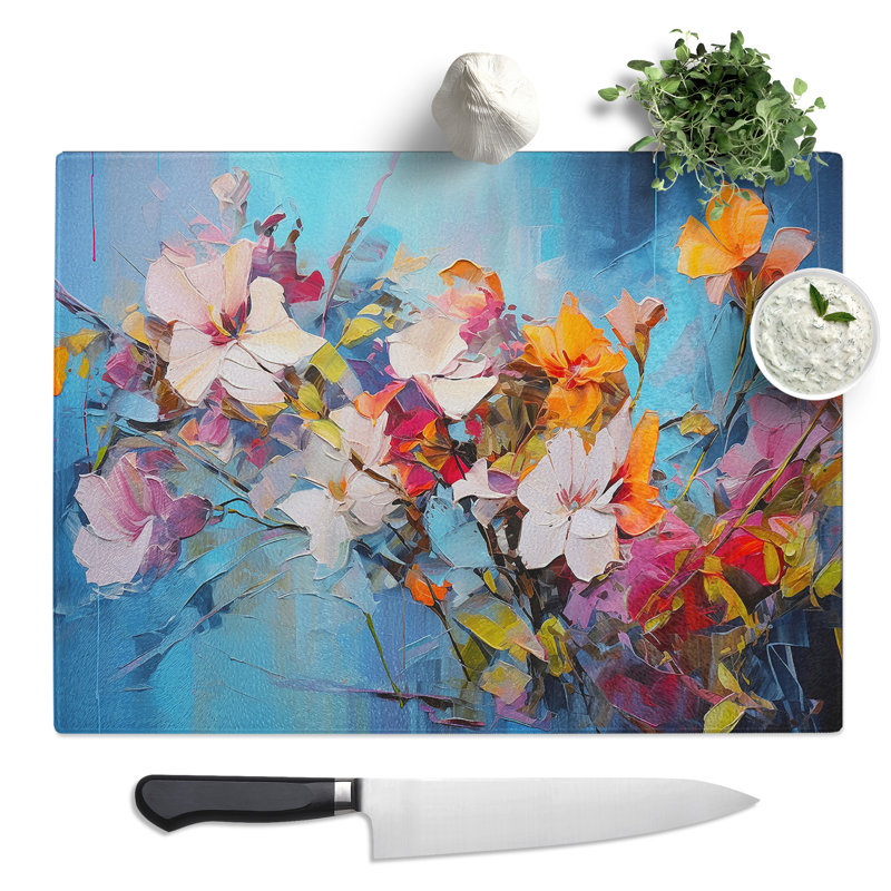 Floral Art Gestural No.3  Glass Chopping Board