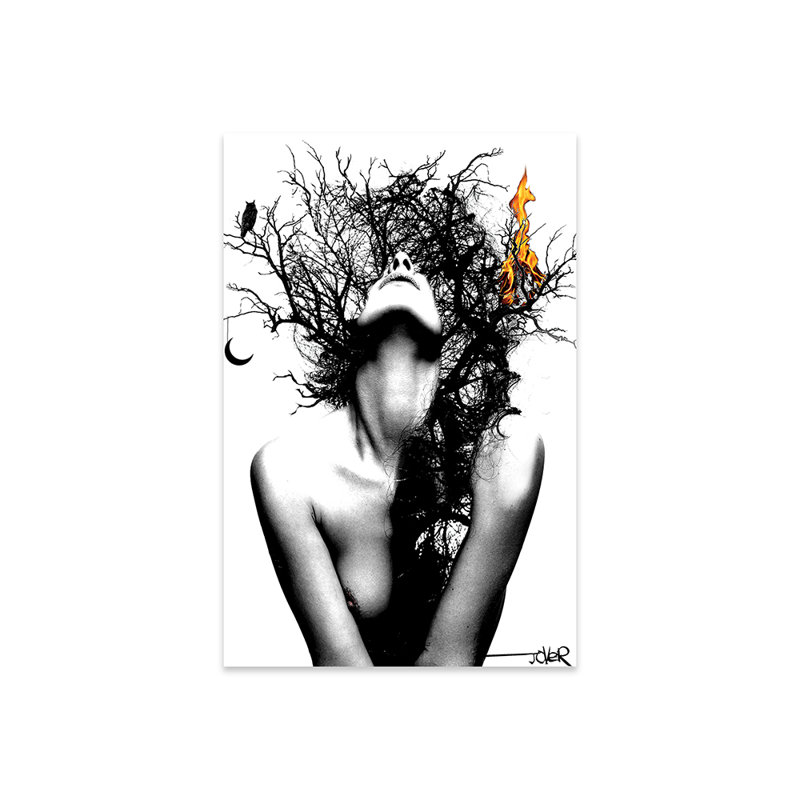 Sagesse et feu, impression sur verre acrylique, H 32 po x l 24 po x P 0,25 po