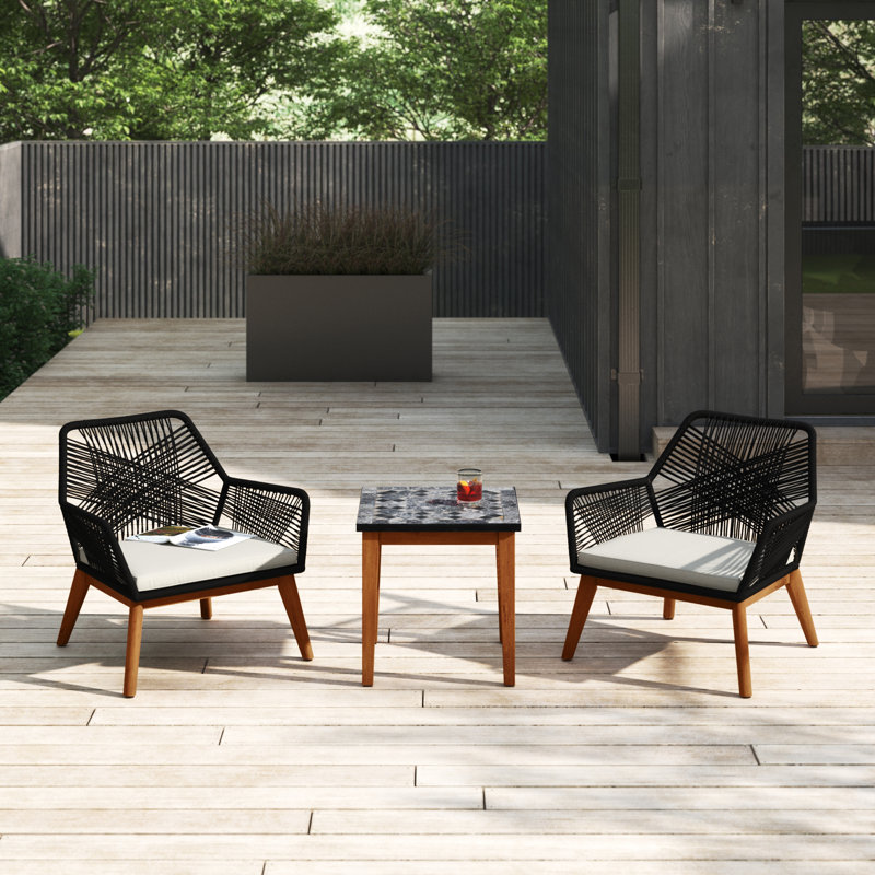 Talbott Allysen 3 Piece Wood Seating Group with Cushions and Mosaic Table