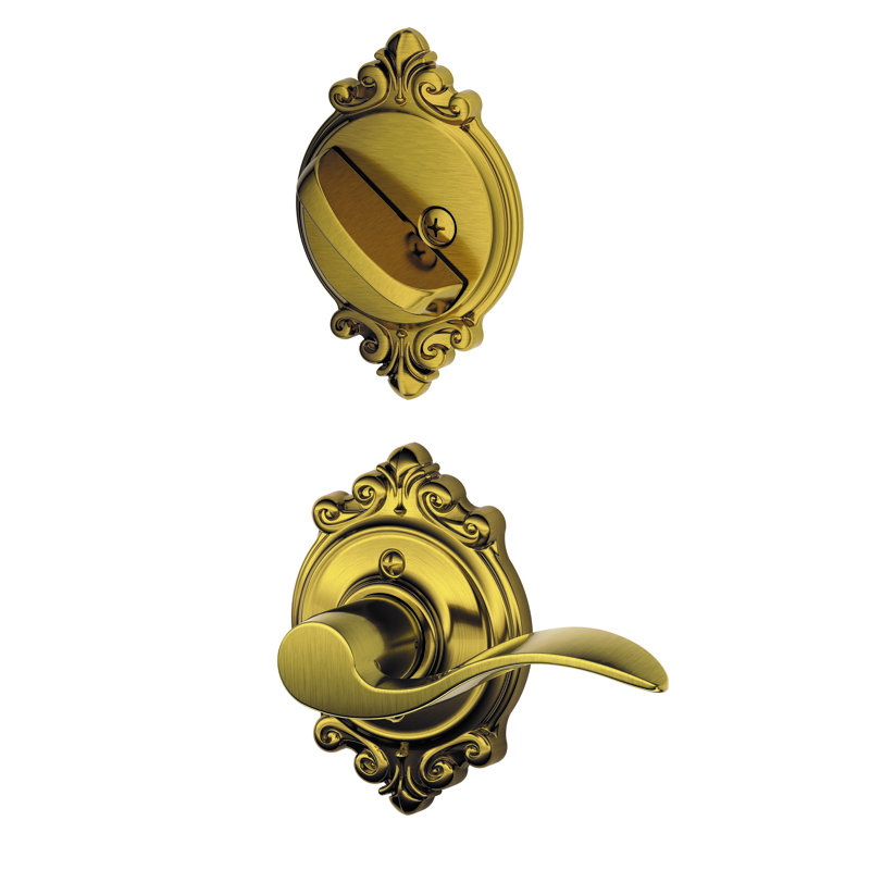 Interior Handleset Accent Lever and Interior Single Cylinder Deadbolt Thumbturn with Brookshire Trim, Right Hand