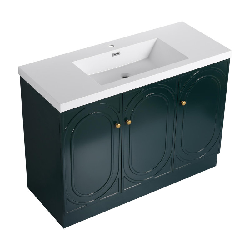 Meuble-lavabo 36 po avec lavabo en résine, Vert foncé, Doré