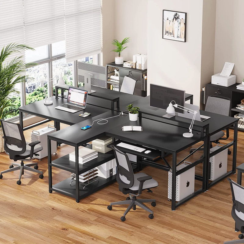 Bureau d'ordinateur à deux personnes avec lumières DEL Kolya , Noir