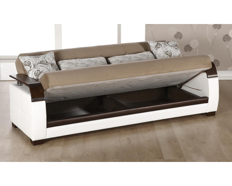 Mylisa 88.2'' Upholstered Convertible Sofa, Khaki/White 100% Polyester
