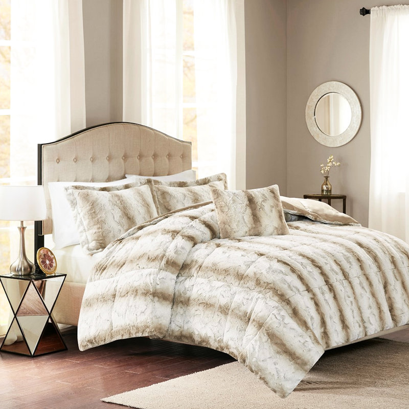 Édredon très grand lit - Fausse fourrure et mélange de literie luxueuse et chaleureuse, Sable