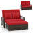 Patio Rattan Daybed Wicker Loveseat Sofa With Multifunctional Ottoman-1495310374