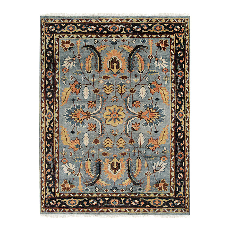 Tapis oriental oriental en laine noué à la main gris / gris, Rectangle 9 pi x 12 pi