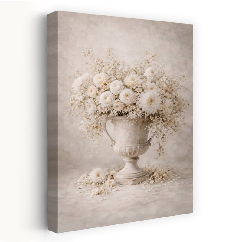 Art mural blanc contemporain Dahlia, H 60 po x l 40 po